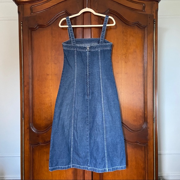 Vintage 90s Polo Jeans Co. Ralph Lauren Denim Pinafore Midi Dress with Back Zip - Picture 4 of 8